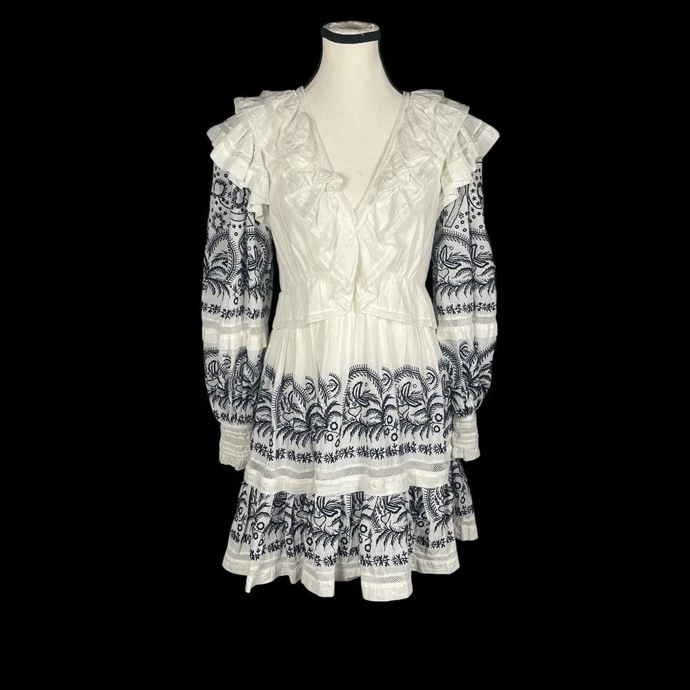 Ulla Johnson Bridget Embroidered  Tiered Mini Dress Womens 2 Victorian Boho - Picture 2 of 11